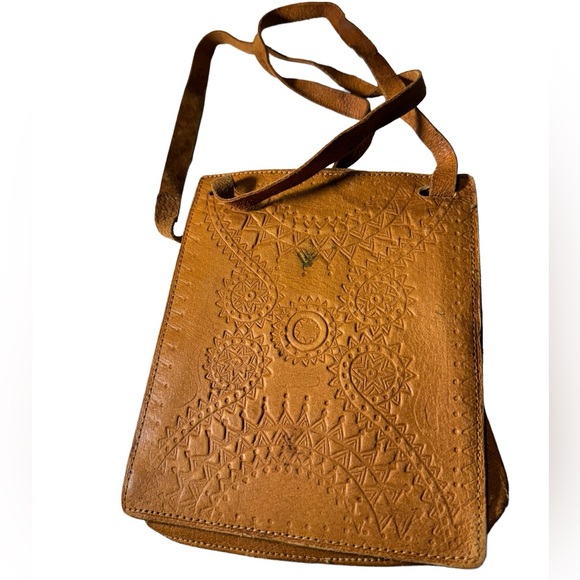 Nice Vintage Hand Made Mexican Tan Brown Leather BOHO Hippy Bag Purse 70s - Picture 2 of 12